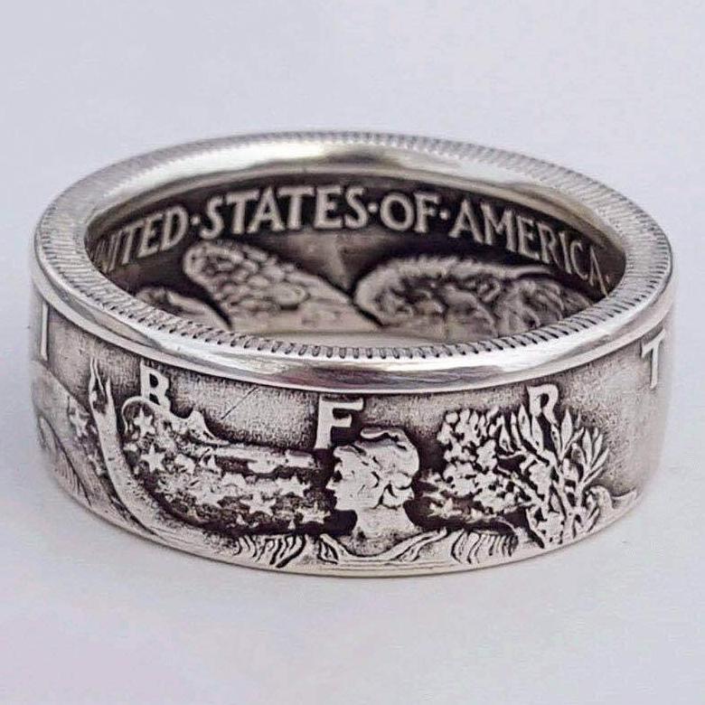 TERLARIS Cincin pria motif dollar US antik titanium silver gold simple men ,/ cincin pria / cincin d