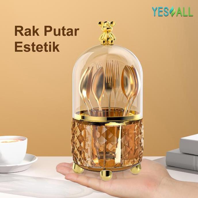 Instancodbisa- Yesall Rak Makeup Kosmetik Crystal Transparan Aesthetic - Rak Kosmetik Putar 360 Dera