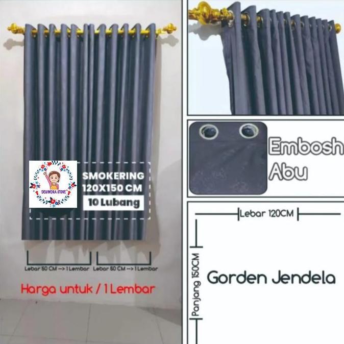 Instancodbisa- Gorden Jendela Emboss Minimalis Smokring 12 Ring 120 X 150 Cm Gorden Jendela Pendek T