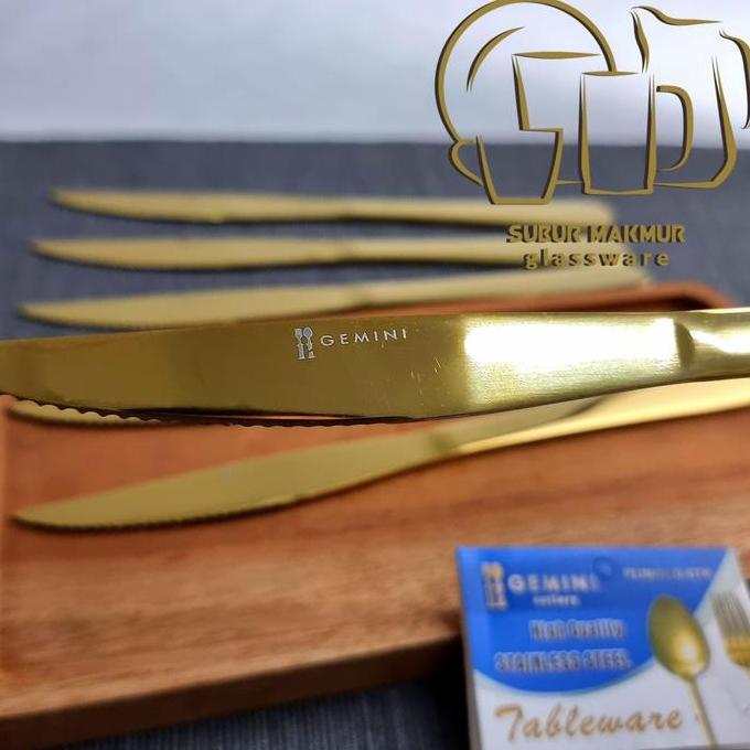 Instancodbisa- [6 Pcs] Pisau Steak Emas Tebal Hotel Stainless Steel Gold Steak Knife