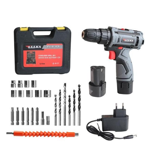 Supertool- Ellka Mesin Bor Baterai 12V Cordless Drill  12Volt Bor Baterai 12 Volt Mailtank/Yukido Ja