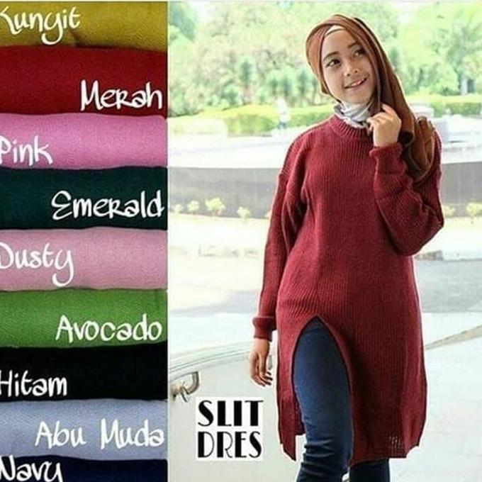 DB158 >> KAHFI HR Sweater Tunik Slit Rajut Belah Pinggir Samping