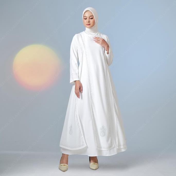 DF40 - Baju gamis putih wanita modern mewah dan elegan terbaru | Abaya turkey warna putih simple dan