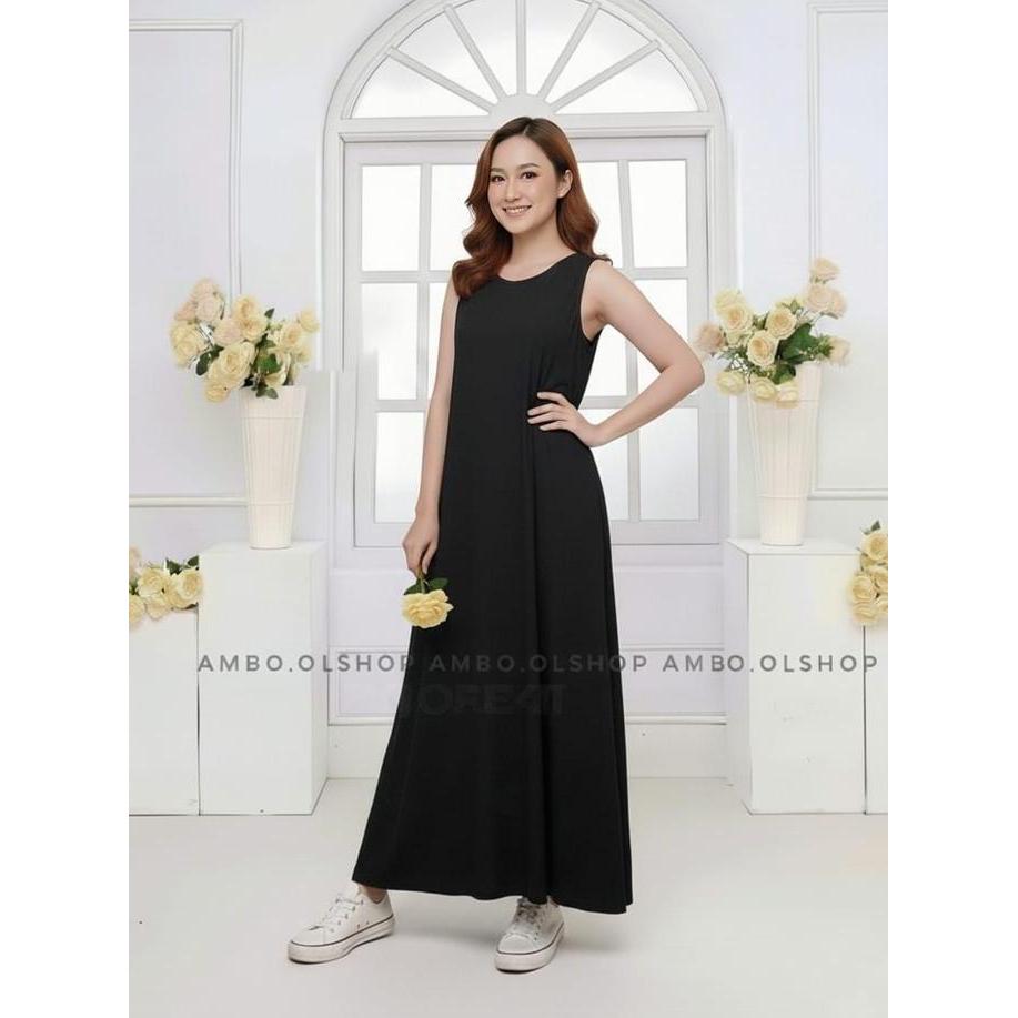 DE123 - Dress Wanita Lengan Buntung Inner Dres Tampa Lengan Manset Gamis Yukensi Warna Maroon dan Hi