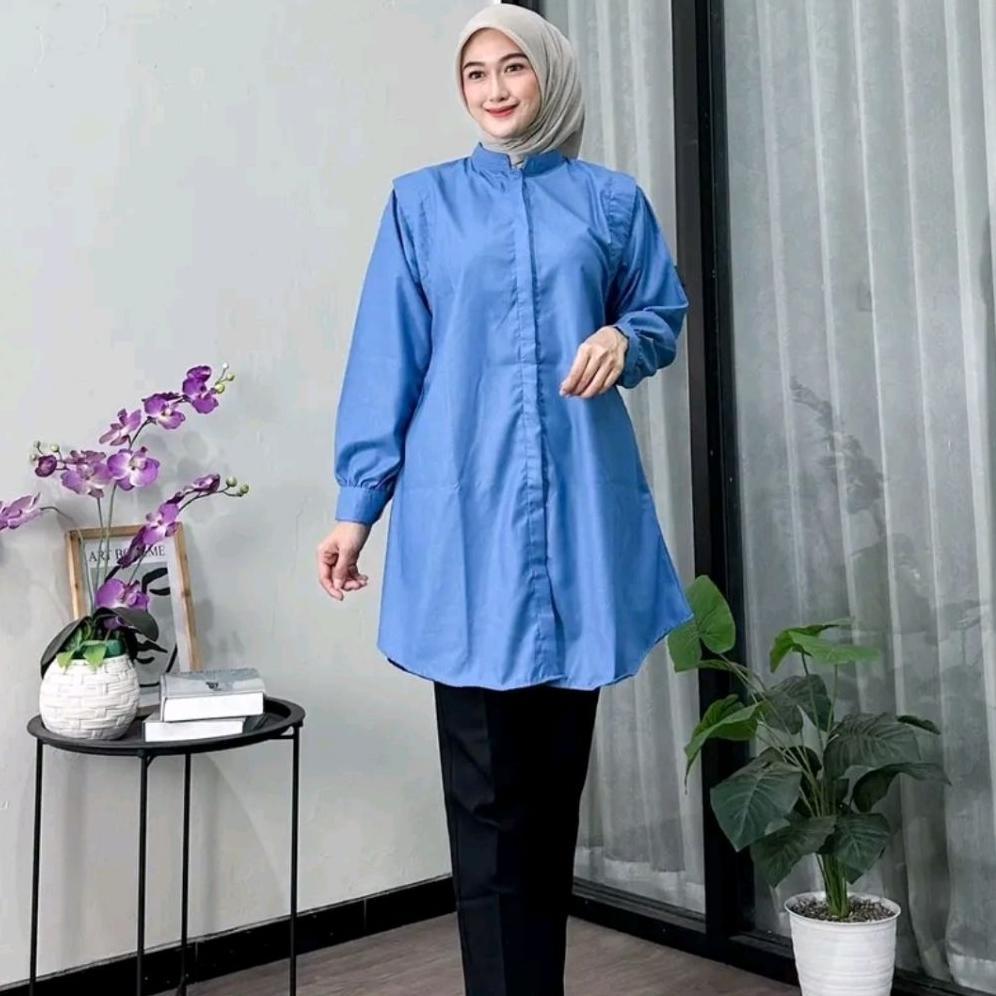 DISKON TUNIK SHIZUKA WANITA KATUN TOYOBO POLOS OVERSIZE REMAJA MUSLIM - KANCING, BASIC, DEWASA, PANJ