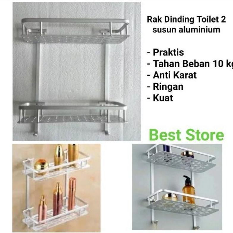 Premium Rak Dinding Serbaguna Free Baut /Rak Toilet/Rak Sabun Kamar Mandi Aluminium/Rak Double Layer