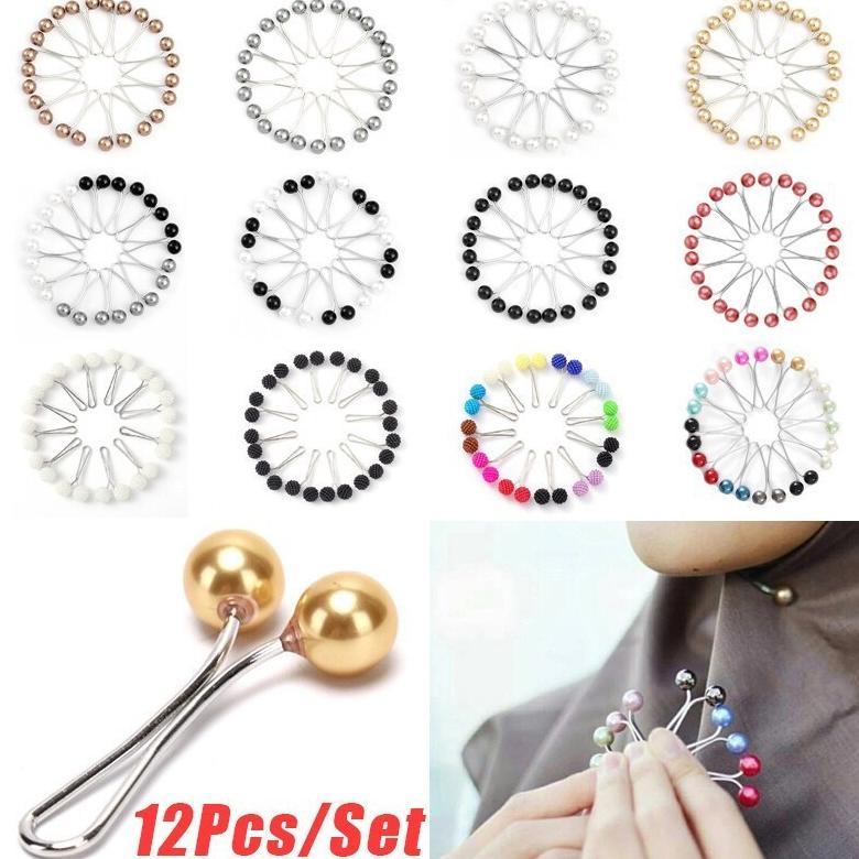Diskont 12Pcs/Set Aksesori Jepit Wanita Muslim -Model U Mutiara Yang Simpel Dan Modis Untuk Kerudung
