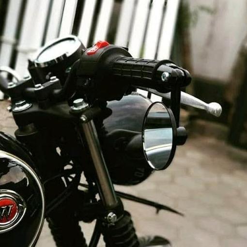 DI164 - kaca spion jalu bulat kaca putih datar spion jalu stang Besi Motor Motorcycle spion bar end 