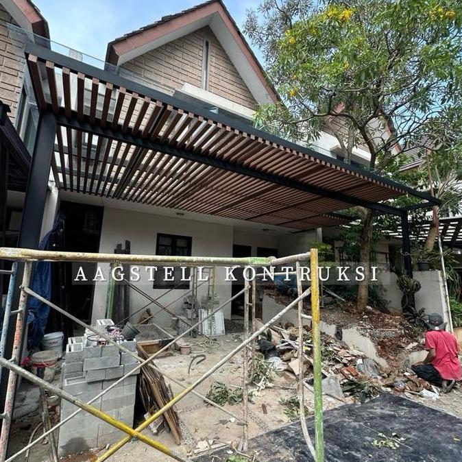 Homemid- Aag Steel Kanopi Kaca Tempered 8Mm Rangka Holo Tiang Wf150 Baja Besi Transparan Kuat Tahan 