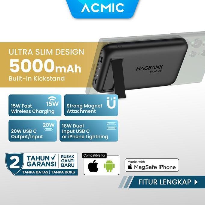 Promo Acmic Magsafe 5000Mah Powerbank Wireless 20W Fast Charging Compatible For Iphone
