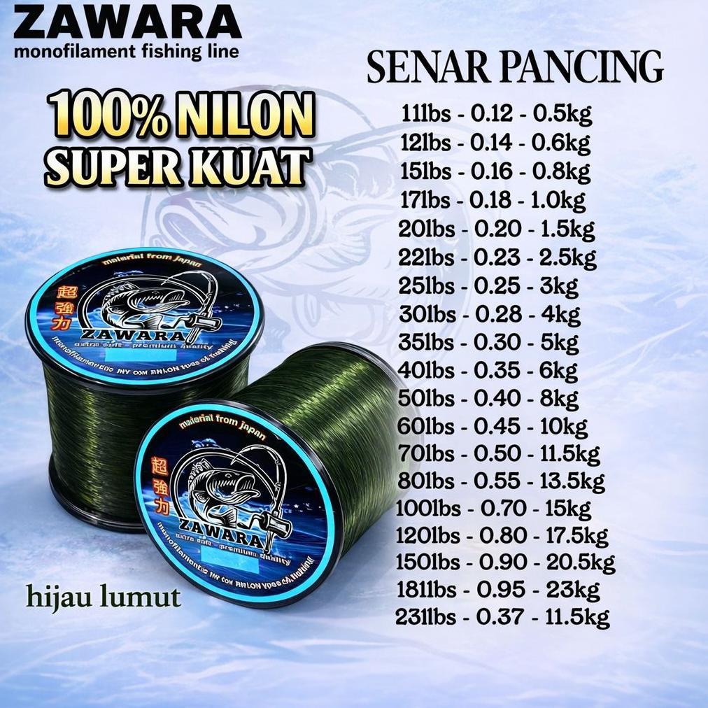 Senar pancing hijau lumut Roll besar Zawara senar pancing olahan lentur elastis anti keriting