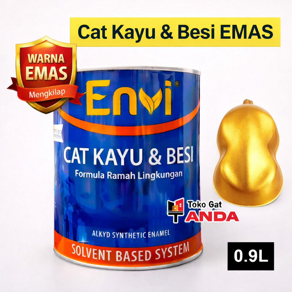 CAT KAYU BESI ENVI EMAS 0.9 LITER - Cat Kayu Emas Gold - Cat Besi Emas Gold