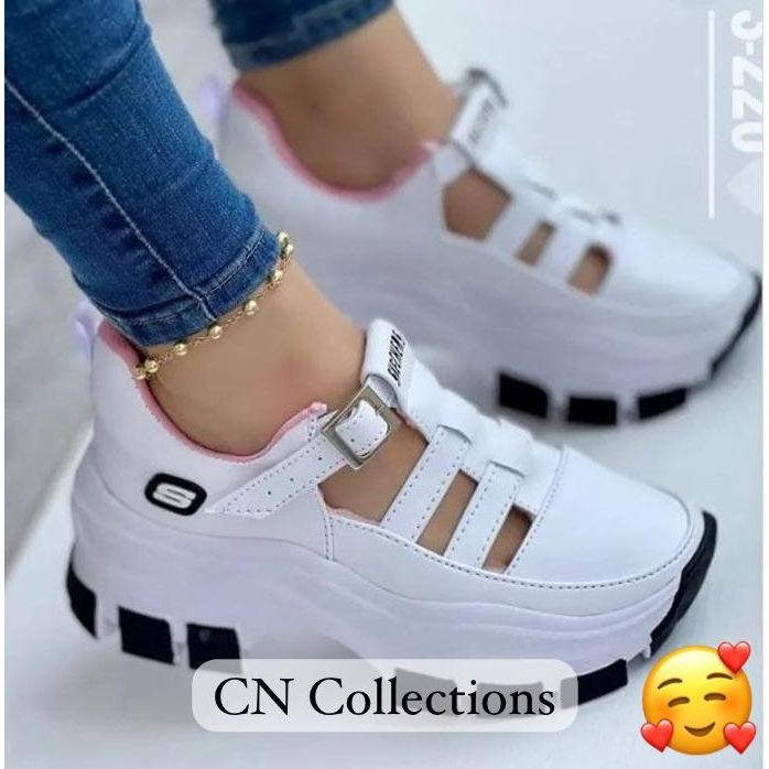 CN - Sepatu Sneakers Wanita Sol Tinggi 5 cm Tali Gesper