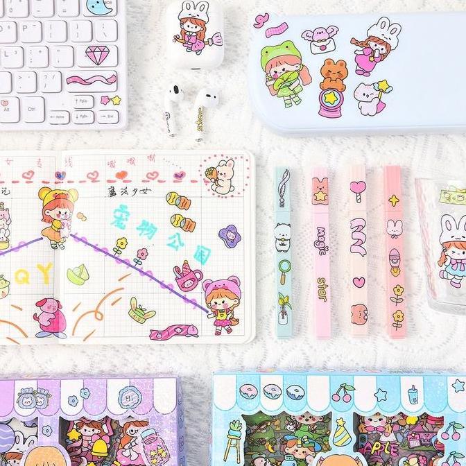 Lansungkirim- Stiker Korea Viral Isi 100 Pcs Scrap Book Motif Momo Girl Sticker Decor Asthetic Ellie