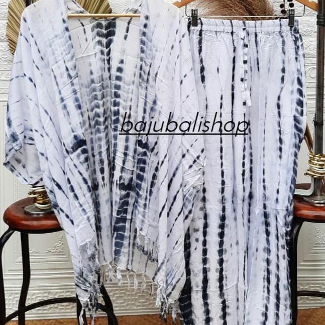 Setelan Outer Rumbai dan Celana Panjang Tiedye Lilit - Bahan 100% Rayon - All Size Fit to XXL - Atas