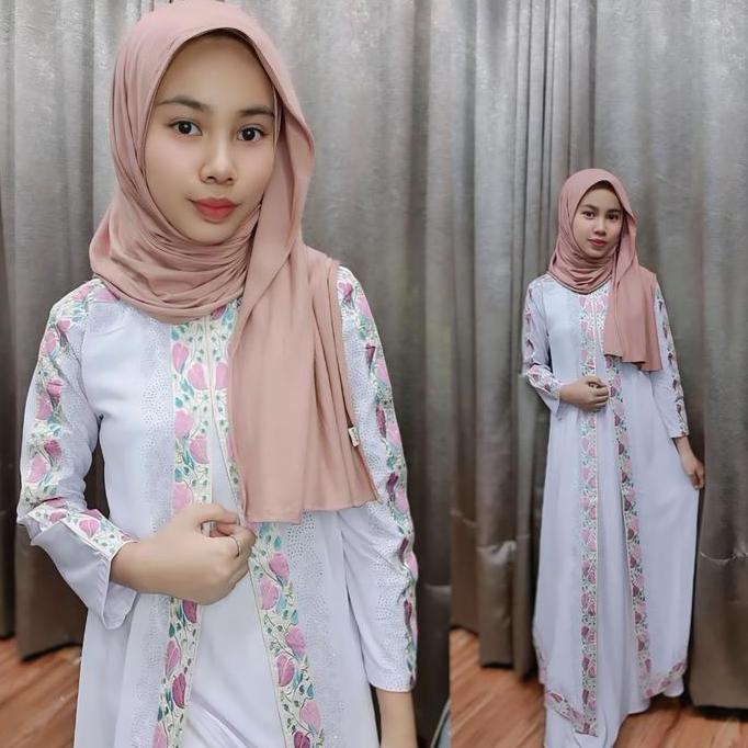 Hokywoi- Cod Gamis Abaya Arab Hawa Remaja Dan Dewasa Shireen Putih Arab Busui Jersey  Import  Premiu