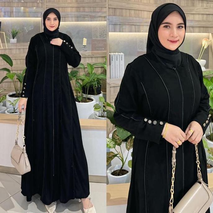 Hokywoi- Galeri Sicantik - Cod - Gamis Abaya Hitam Polos Tangan Kancing Full Resleting Kombinasi Pay