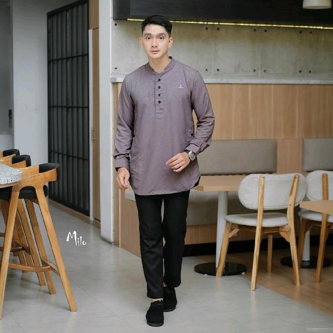 DB170 - Baju koko Panjang pria premium Couple Ayah Anak - Baju muslim Pria dan anak Warna Milo