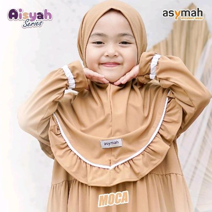 DS322 - TERBARU  Dress Anak Muslim Perempuan Aisyah Series Cantik set Kerudung Warna Mocca By Asymah