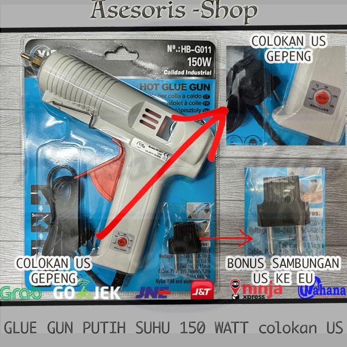Promo Glue Gun / Lem Tembak PUTIH 150W Besar TERBAIK suhu Atur Otomatis | Pestol SUHU 150W | Pestol 