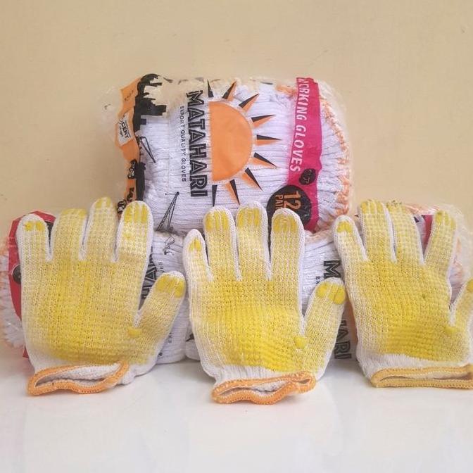 Sarung Tangan Kain Bintik Polkadot Putih Kuning lusinan