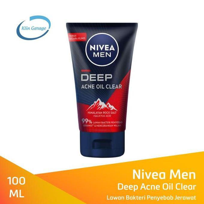 Nivea Men Deep Acne Oil Clear Himalayan Salt 100 ML Sabun Pembersih Muka Membersihkan Wajah Penyebab