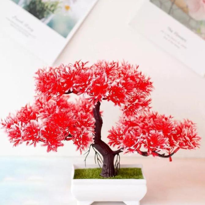 Ornamen Tanaman Hias Bunga Pajangan Dekorasi Rumah ruang tamu / Tanaman Hias Plastik bonsai plus Pot