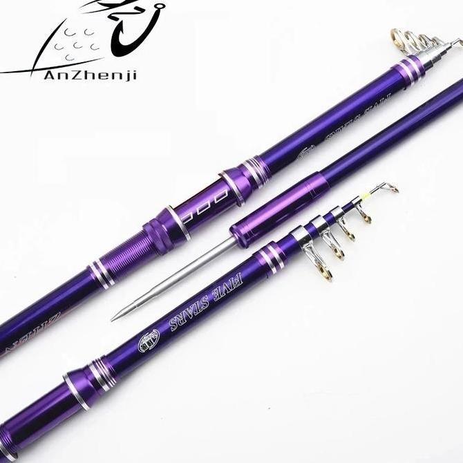 Joran Laut Ungu Teleskopik Kaku + Reel Metal 5 Section - Paket Lengkap (Pancing, Senar, Reel, Mata K