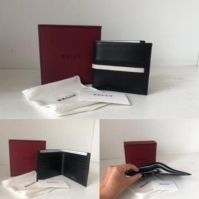 Ready Bally Wallet Man Strip Black 4 Slot