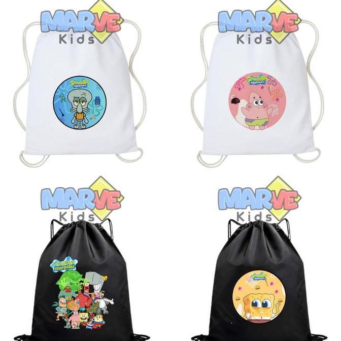 DR229 >> Tas Serut Sekolah Anak Kartun Spongebob Lucu Goodie Bag Souvenir Ulang Tahun Ultah Anak Sek