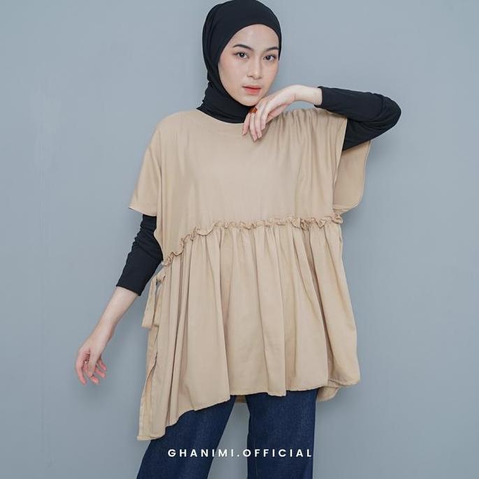 Ghanimi - Oriza Blouse / Blouse Rayon Polos Baju Fit  Atasan  Basic  Wanita  Ruffle Muslim  Panjang 