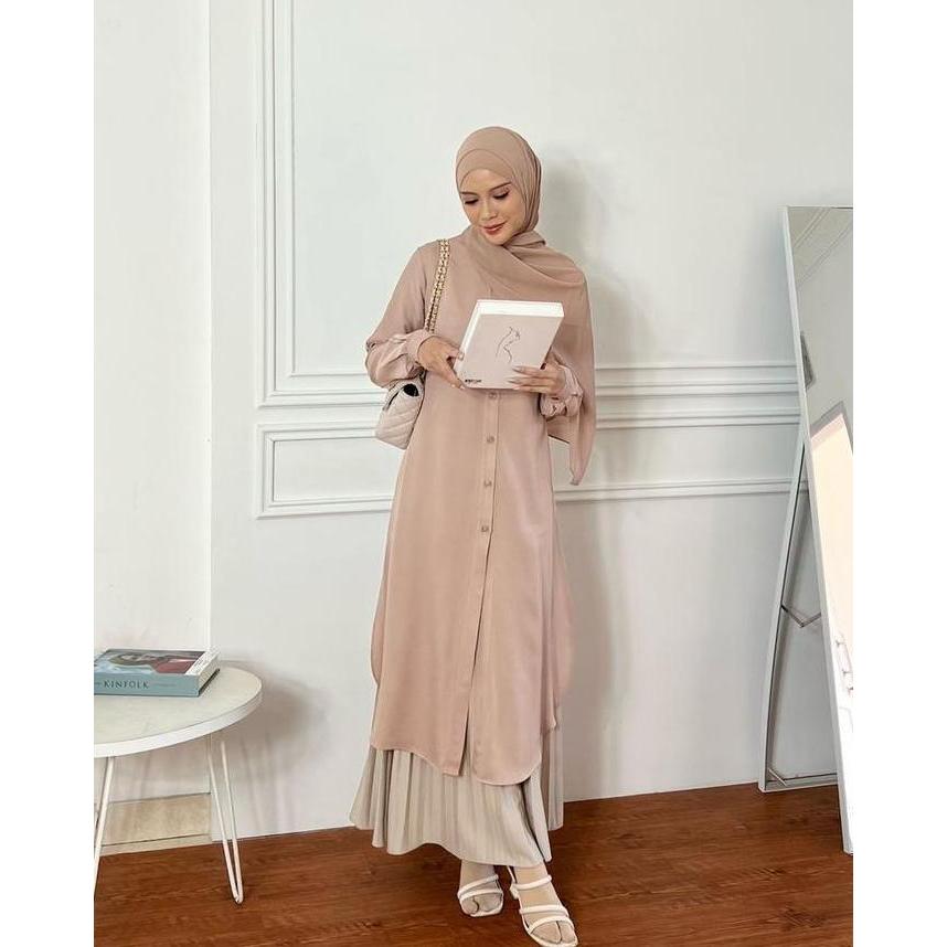 Elmiza - Ciara Tunik Bahan Premium Rayon Twill Long Tunik Daily Kantor Kuliah Full Kancing Hidup