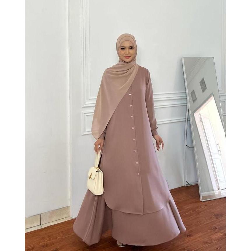 Elmiza - Ciara Tunik Bahan Premium Safeena Platinum - Long Tunik Daily Kantor Kuliah Full Kancing Hi