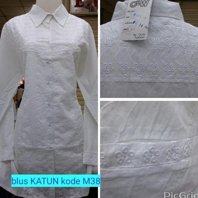 Luthfiyah Tunik Wanita LC Bahan Katun Jepang Bermotif Bordiran Kombinasi Polos Poliester Bunga Putih