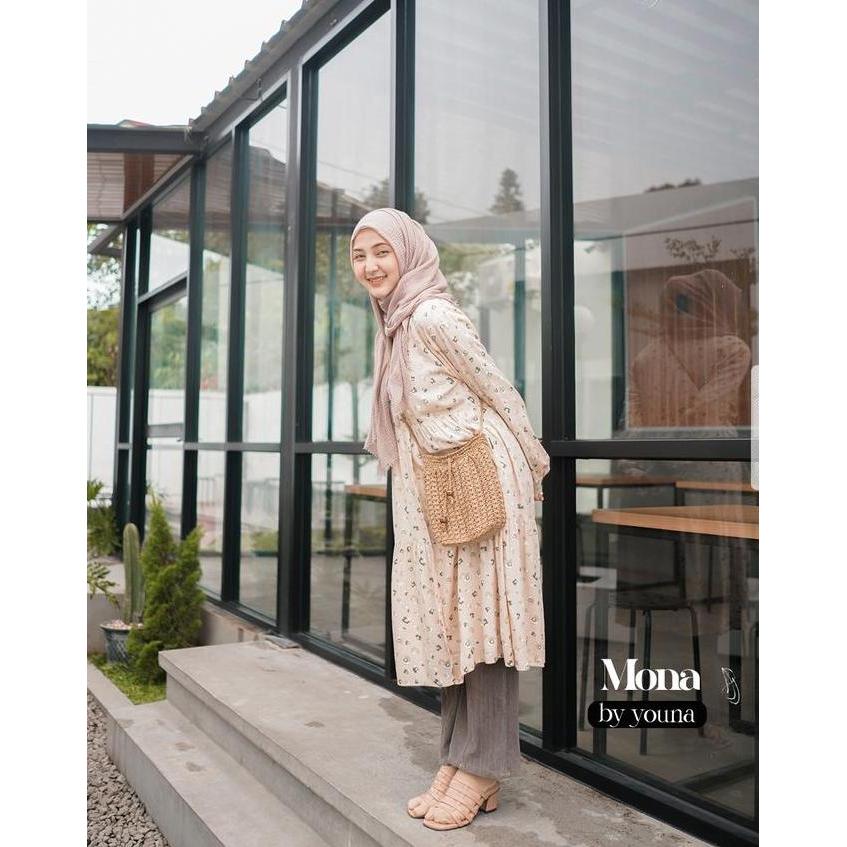ATASAN WANITA TUNIK MOTIF YOUNA MONA TNK NAVY, ORANGE, CREAM, MINT D10P