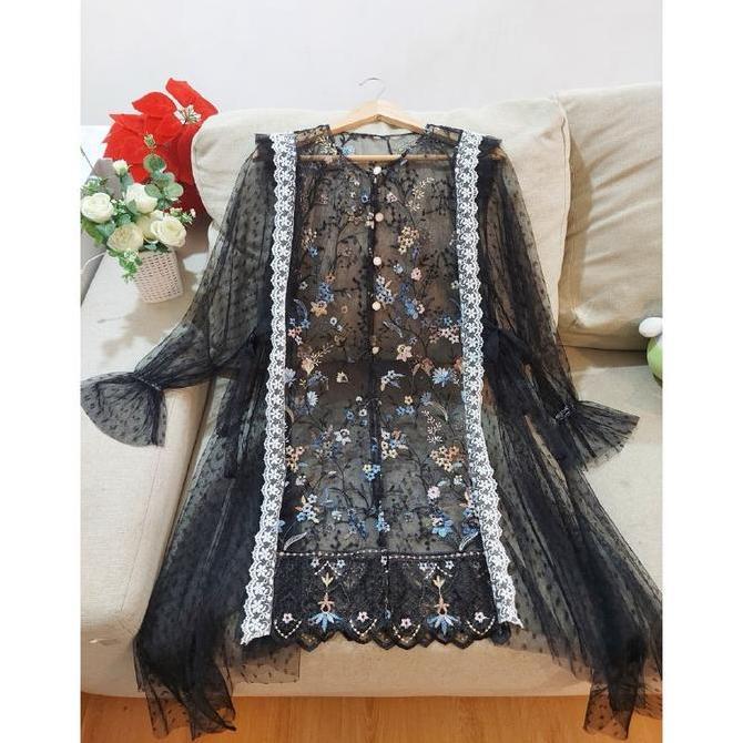 Azura carissa tunik outer dotty - koleksi lebaran outer kekinian kebaya lace baju brukat tunik lebar