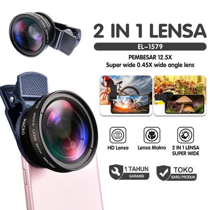 Lensa Kamera Eksternal 2In1 Lensa Super Wide Angle Lens+Macro Smartphone 12.5x Dengan Klip Untuk Hp
