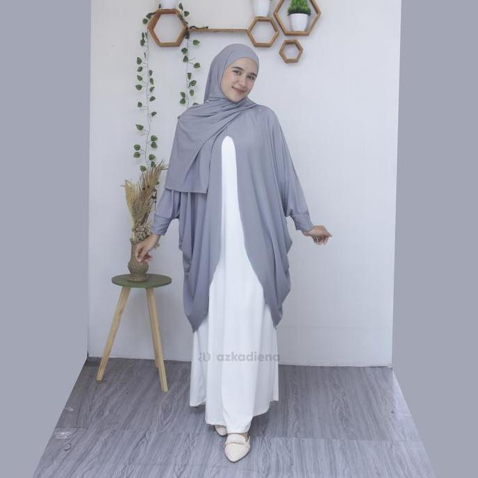 Azkadiena alika gamis syari one set 4 in 1 jilbab ciput outer dress putih bw bahan jersey zoya baju 