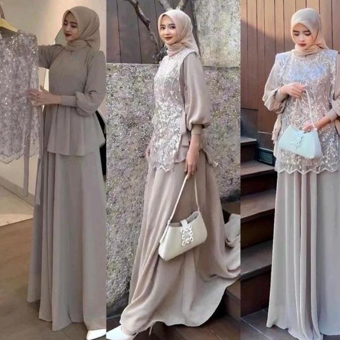 Syania set brukat gaun pesta mewah elegan wanita kekinian acara wisuda lebaran 2025 Baju Ceruty