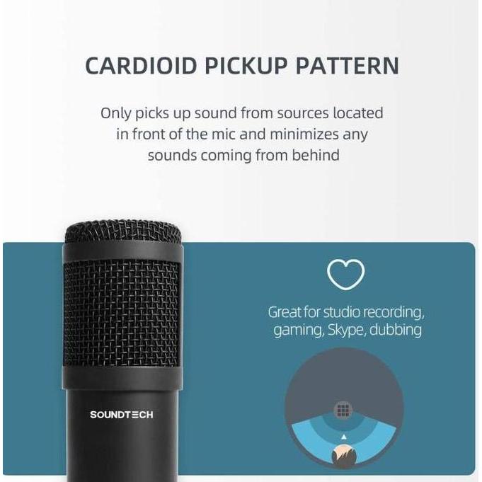 SOUNDTECH Microphone Condenser For Recording Streaming Podcast (TERBAIK) (TERBARU) (TERMURAH)