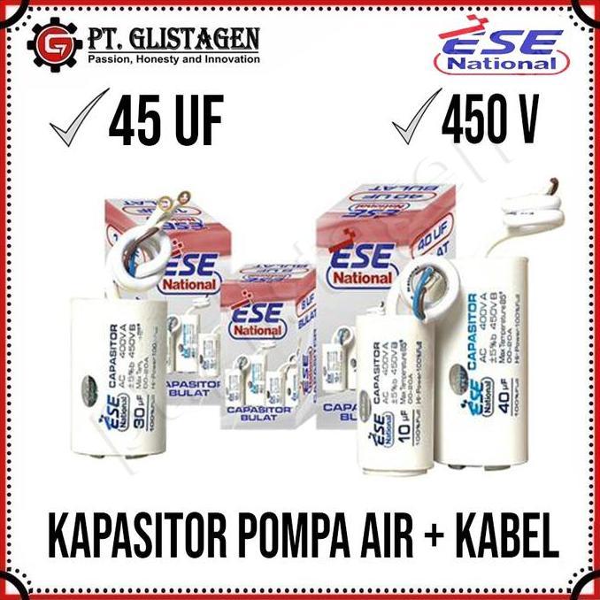 National Ese Kapasitor Bulat Pompa Air 45uf - 450V Capasitor Kabel 45 UF PROMO