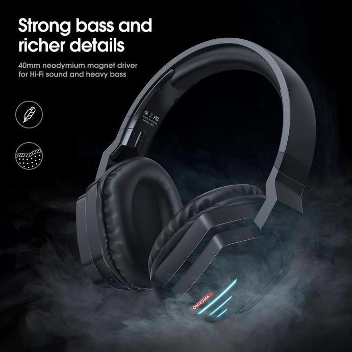 ONIKUMA B60 FREE STAND Headset Gaming Wireless Bluetooth Hitam Original dengan Teknologi Pengurangan