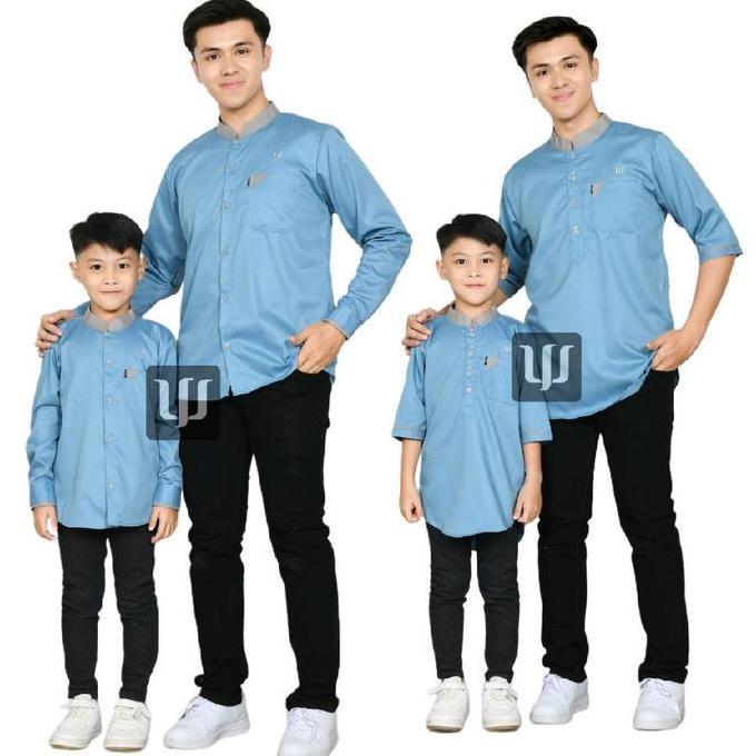 Baju koko kurta Couple DELUXE warna BIRU langit Koko lengan panjang dan pendek (satuan pisah) Toyobo