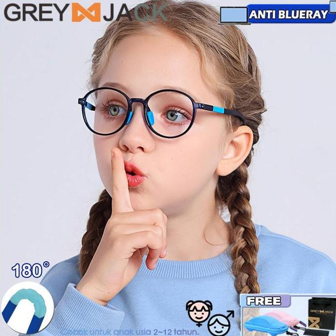 Cuci Gudang  Grey Jack Kacamata Anak Anti Radiasi Blueray Komputer Hp Tv Tr90 Bisa Ditekuk 180 Lembu