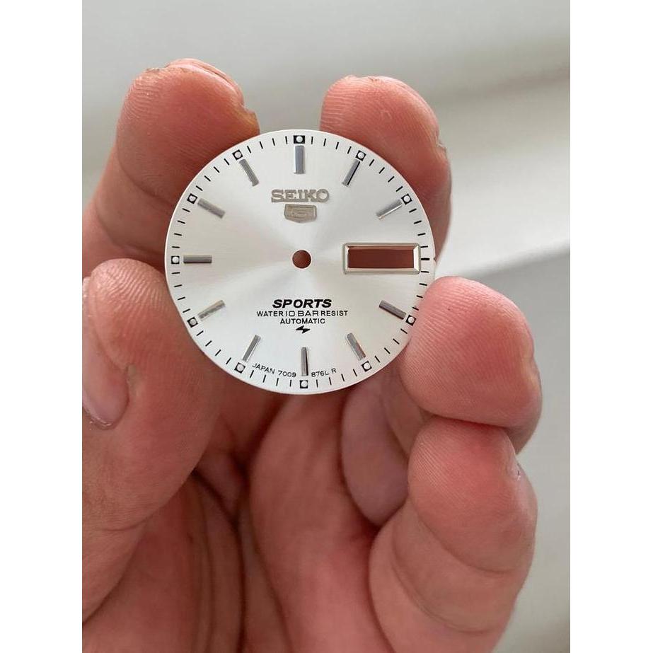 DV31 - Plat dial jam tangan seiko silver 28,5mm 7009 7s26 7s36 dial jam seiko 5 sport