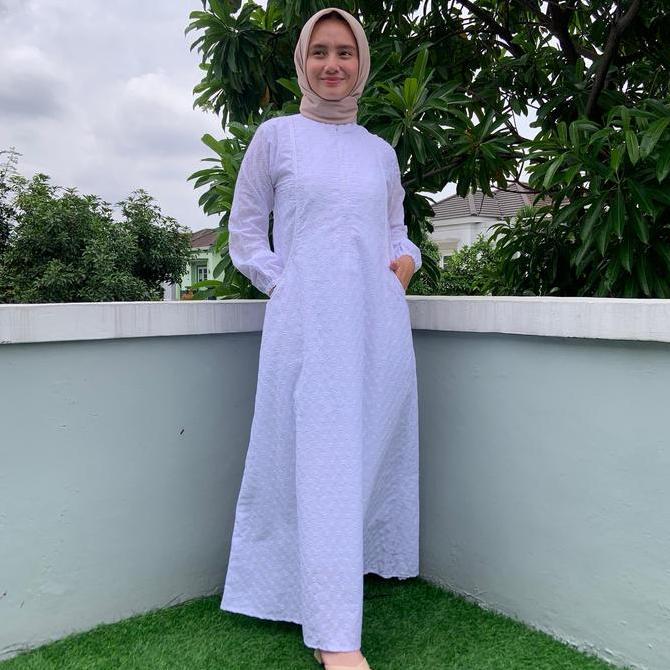 PERLENGKAPAN UMROH HAJI WANITA GAMIS PUTIH REMPEX BAWAH BAHAN KATUN JEPANG