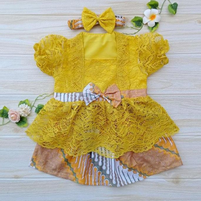 Saless Kebaya Bayi Kinan Untuk Tedhak Siten / Kebaya Anak / Kebaya Anak Perempuan Warna Kuning Lemon
