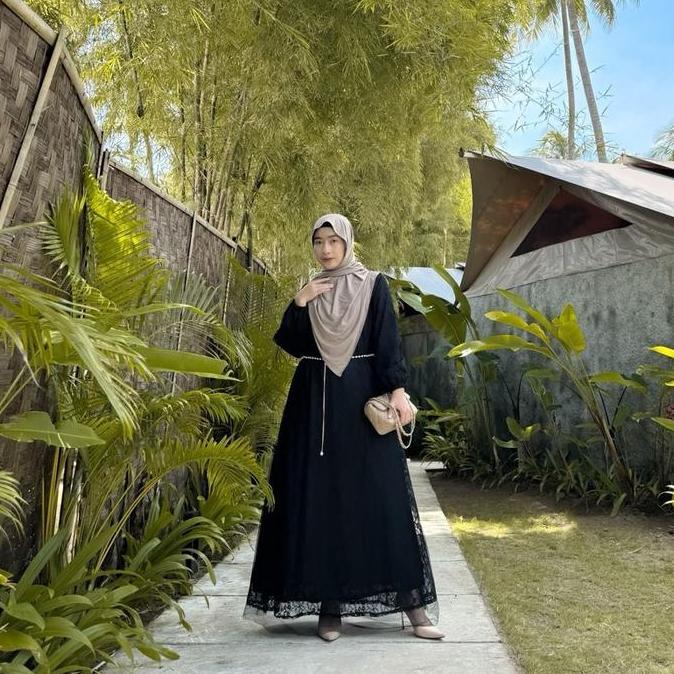 Seraya Dress gamis lebaran raya brocade tulle Cantik Fit Muslim Panjang Wudhu Brokat Gaun Mewah