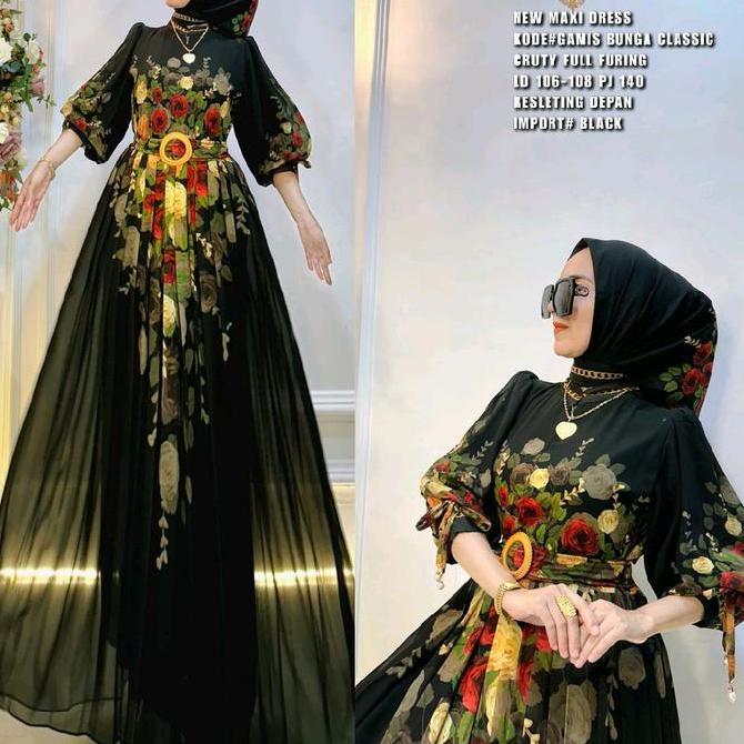 NEWREADY MAXI DRESS BUNGA CLASIK MEWAH 100%ORI SHR