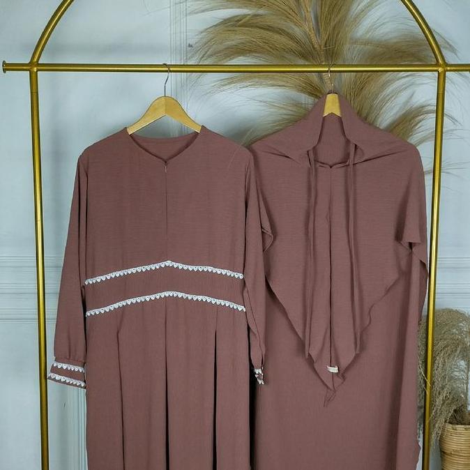 Gamis set Fatimah outfiybtMeta Gamis set khimar cringkel Cantik Muslim Renda Wanita Syari